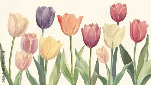 Wallpaper Mural Pastel tulip textile design for aesthetic home decor in cozy living spaces Torontodigital.ca