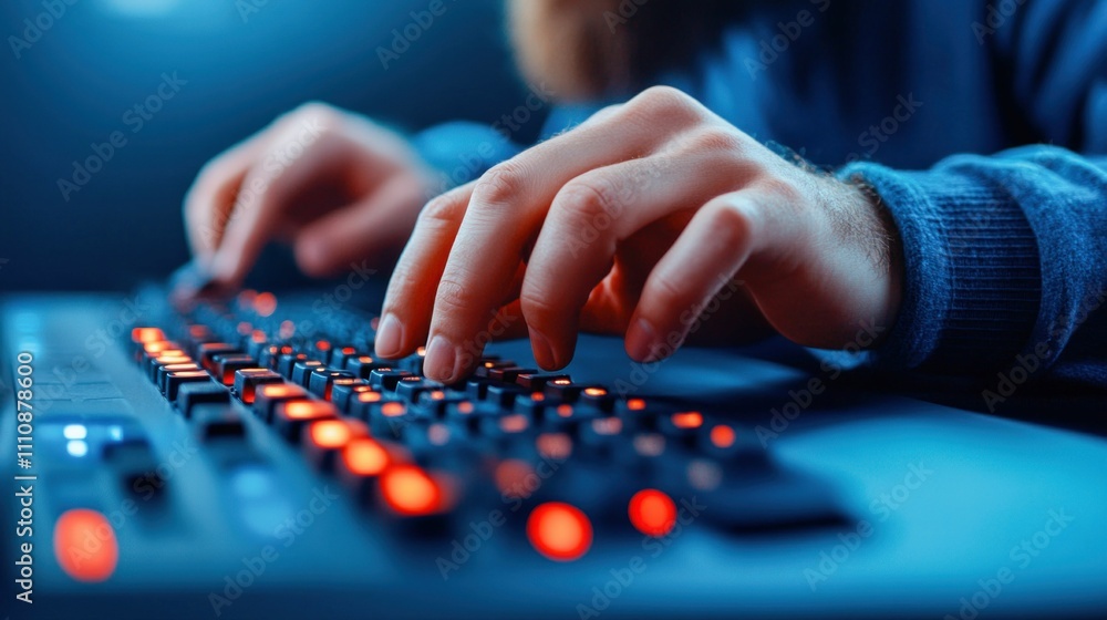 Close-Up of Hands Typing on Keyboard in Game Designer's Studio Close-Up of Hands Typing on Keyboard in Game Designer's Studio