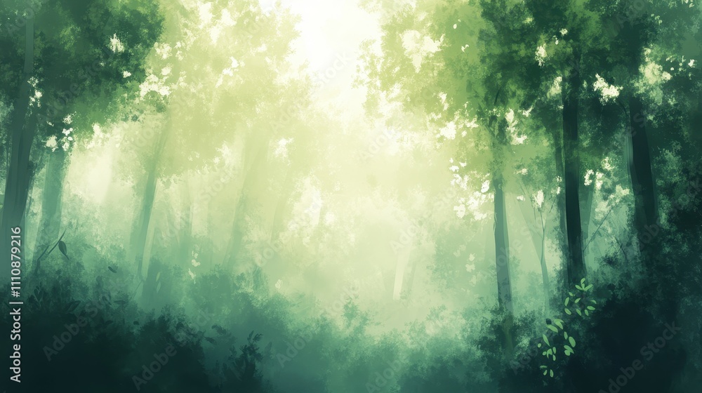 Serene mystical forest soft green tones for relaxation in an enigmatic ambience Serene mystical forest soft green tones for relaxation in an enigmatic ambience