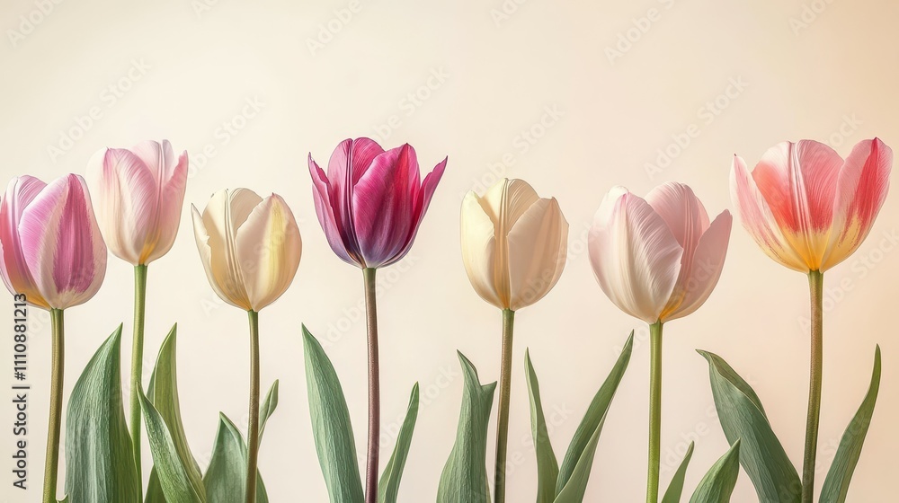 Delicate soft tulip pattern on cream canvas a pastel floral delight for home decor Delicate soft tulip pattern on cream canvas a pastel floral delight for home decor