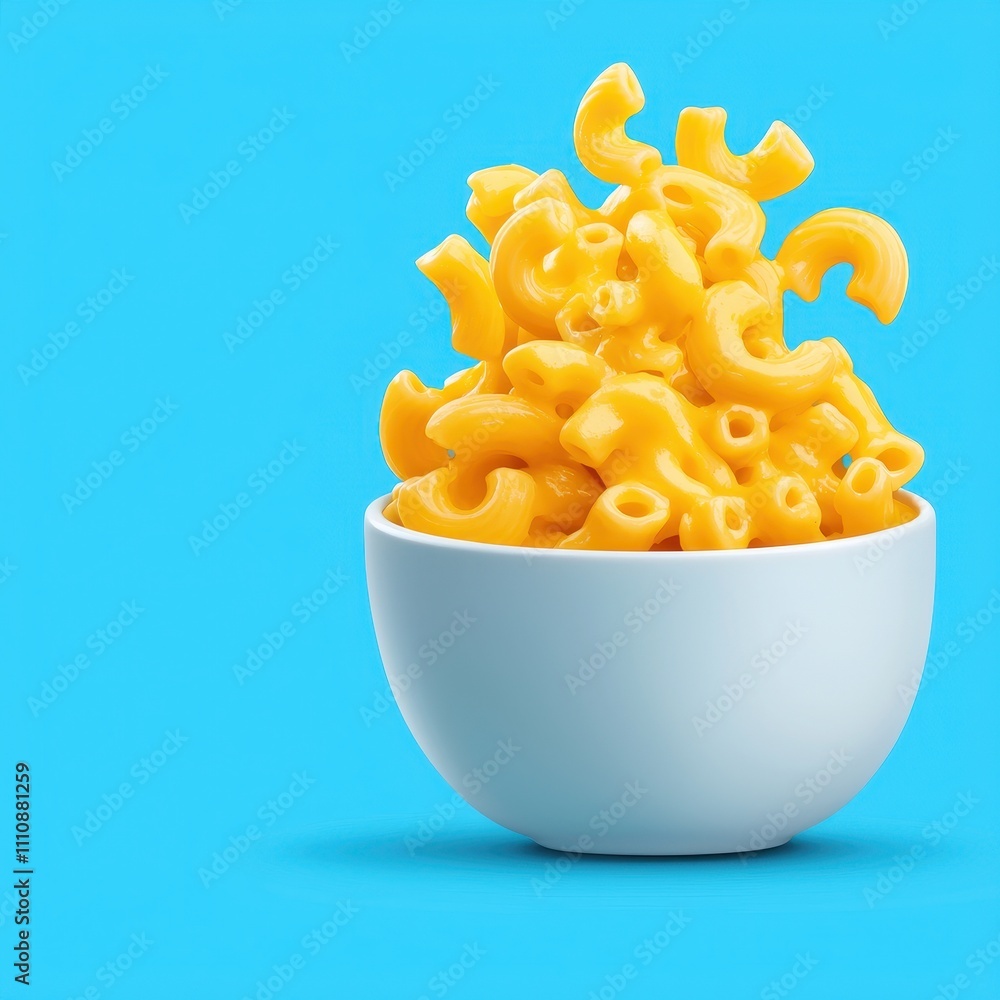 Deliciously Cheesy Pasta: A Close-Up of Vibrant Macaroni in a Bowl Against a Bright Background Deliciously Cheesy Pasta: A Close-Up of Vibrant Macaroni in a Bowl Against a Bright Background