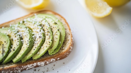 Photo of, A clean-cut avocado toast sprinkled with sea salt and black pepper, Minimalist backdrop