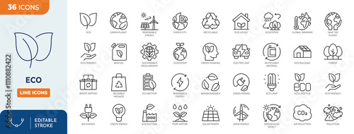 Eco or Ecology Icons Set. containing icons such as Recycling, Alternative Green Energy Source and other. 