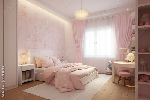 Teenage Girls Bedroom with a Two layer Bed Design.



