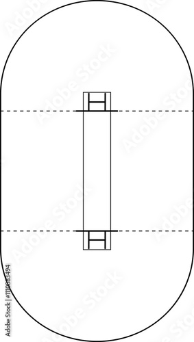 Cricket Field, Cricket Ground line style Diagram. Cricket outline Vector Drawing Illustration court, pitch  on white background. Top view - Size and Dimension