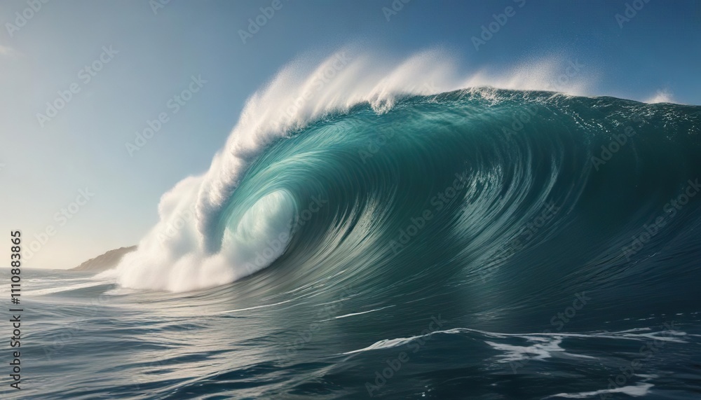 A massive wave rises high above the surface of the ocean, ocean, wave, surfers