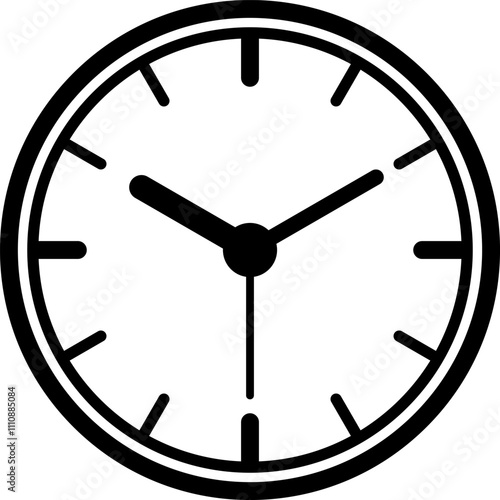 Simple analogue wall clock vector illustration, black and white, with seconds hand.
