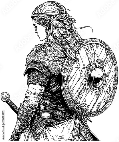 Female viking warrior illustration, isolated.  photo