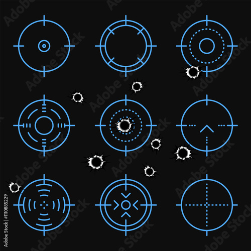 Abstract cross hairs. Crosshairs with bullet holes, vector. 