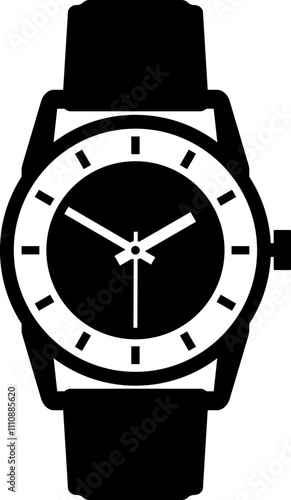 Simple analogue wall clock vector illustration, black and white, with seconds hand.