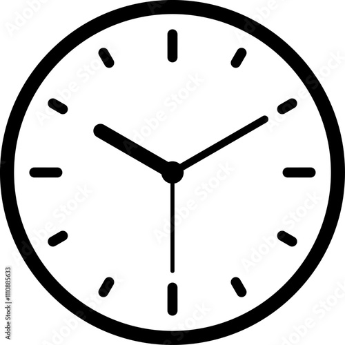 Simple analogue wall clock vector illustration, black and white, with seconds hand.