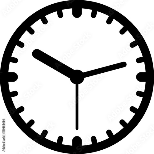 Simple analogue wall clock vector illustration, black and white, with seconds hand.