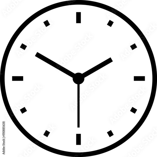 Simple analogue wall clock vector illustration, black and white, with seconds hand.