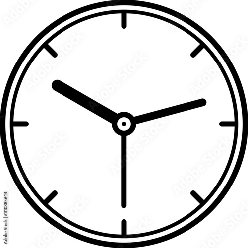 Simple analogue wall clock vector illustration, black and white, with seconds hand.