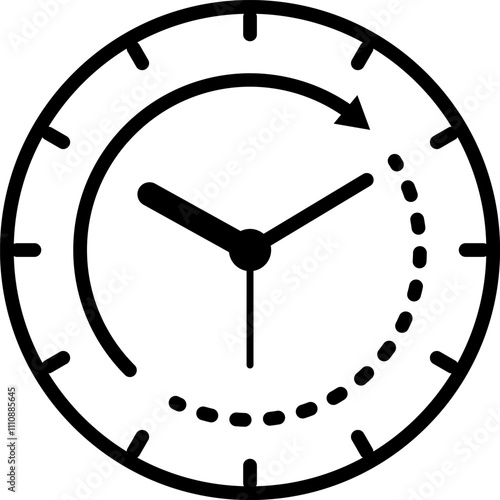 Simple analogue wall clock vector illustration, black and white, with seconds hand.