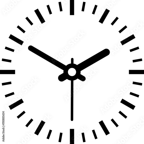 Simple analogue wall clock vector illustration, black and white, with seconds hand.