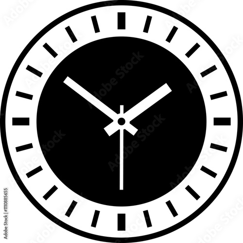 Simple analogue wall clock vector illustration, black and white, with seconds hand.