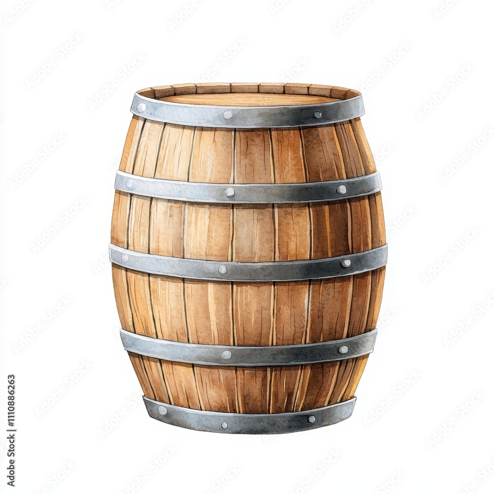 Handcrafted Wooden Barrel with Metal Bands Illustrating Timeless Craftsmanship and Utility Handcrafted Wooden Barrel with Metal Bands Illustrating Timeless Craftsmanship and Utility