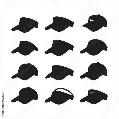 Set of Sun Visor caps silhouette on white background
