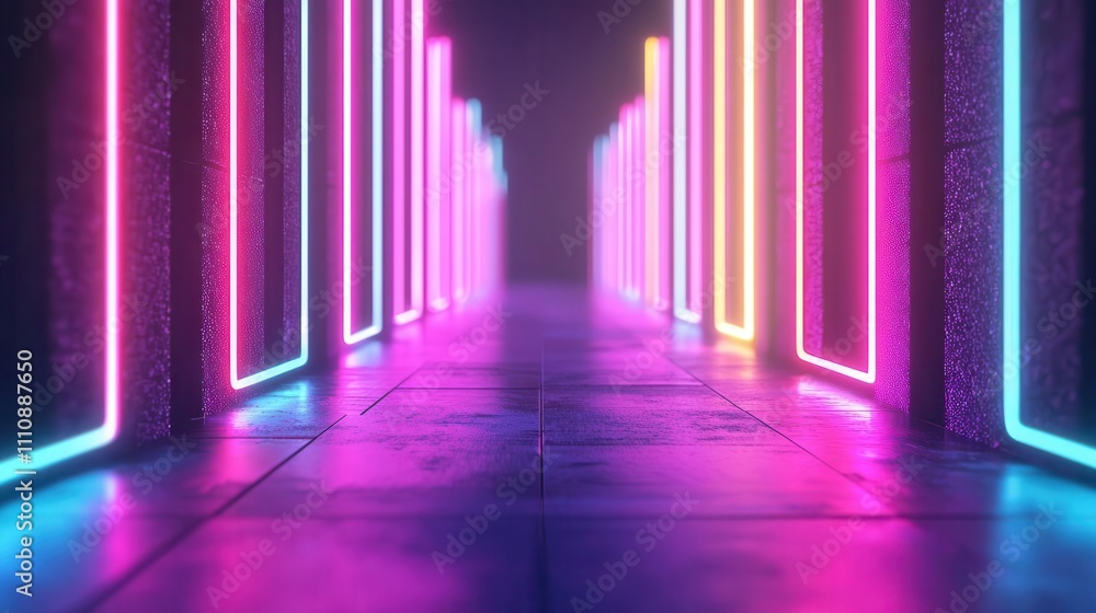 Digital data flow, neon lights through fiber optics, 3D illustration Digital data flow, neon lights through fiber optics, 3D illustration