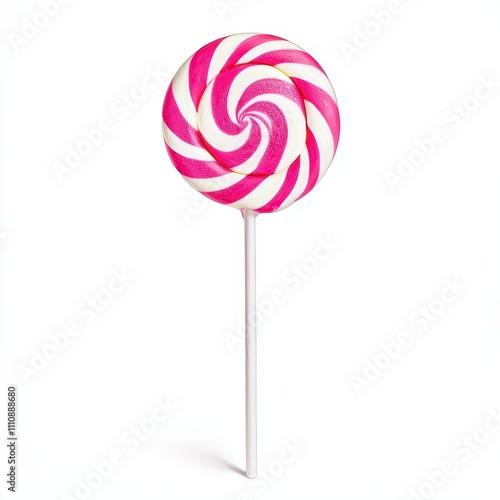 Vibrant Swirl Lollipop Captured Against a Clean White Background, Perfect for Sweet Treats Enthusiasts Over 80 Characters