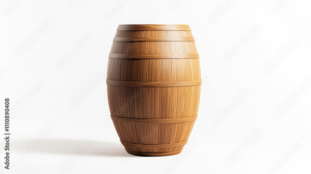 A wooden barrel sits on a white background A wooden barrel sits on a white background