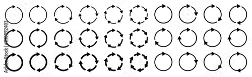 Circle arrow set, round thin and thick arrows, loading recycle rotation reload restart sign
