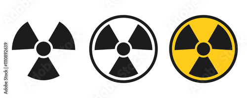Radioactive material warning icon set, caution sign, radiation danger icons