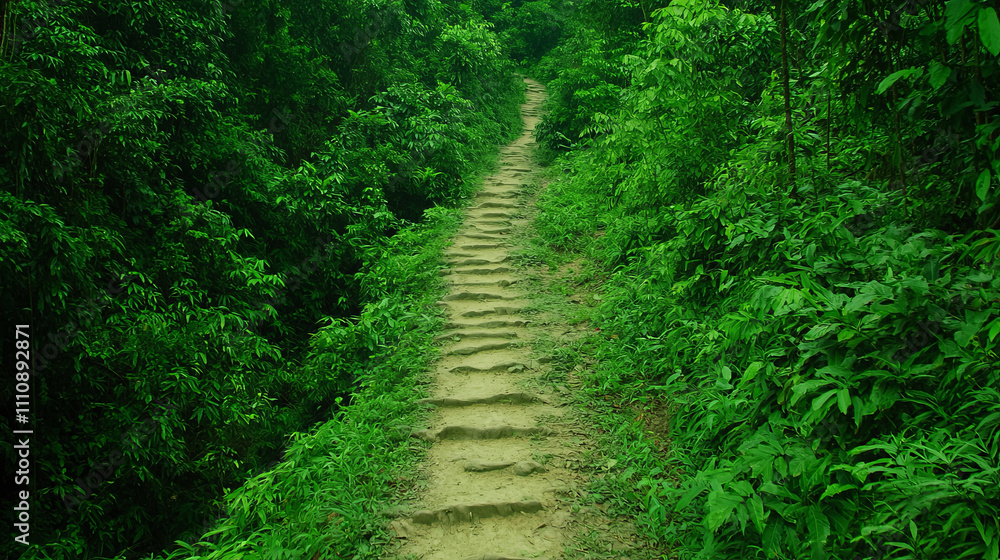 rugged trail winding through lush green forest landscape rugged trail winding through lush green forest landscape
