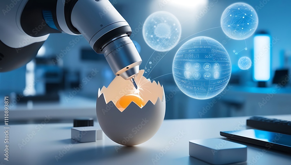 Robotic Arm Analyzing Egg Yolk In Laboratory Setting Robotic Arm Analyzing Egg Yolk In Laboratory Setting