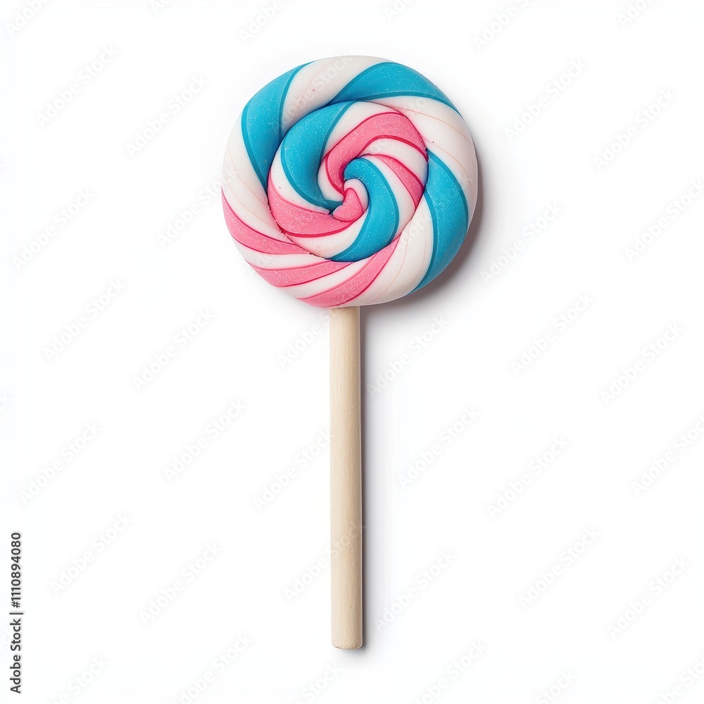 A Colorful and Whimsical Spiral Lollipop Captured on a White Background A Colorful and Whimsical Spiral Lollipop Captured on a White Background