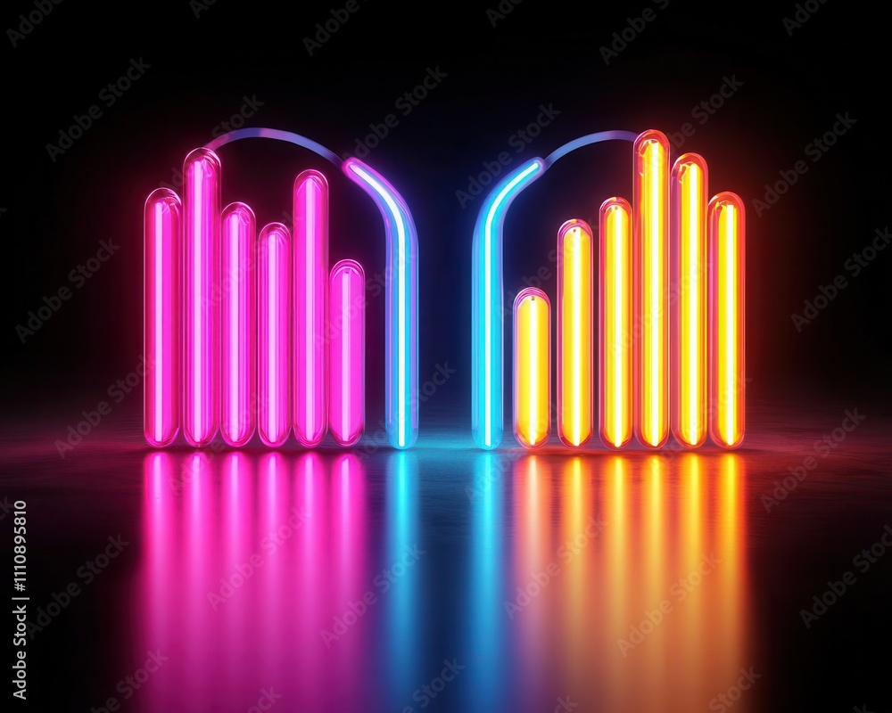Voice dynamics, neon sound vibrations, 3D illustration Voice dynamics, neon sound vibrations, 3D illustration
