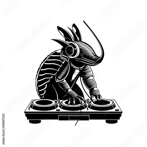 Armadillo dj silhouette vector illustration