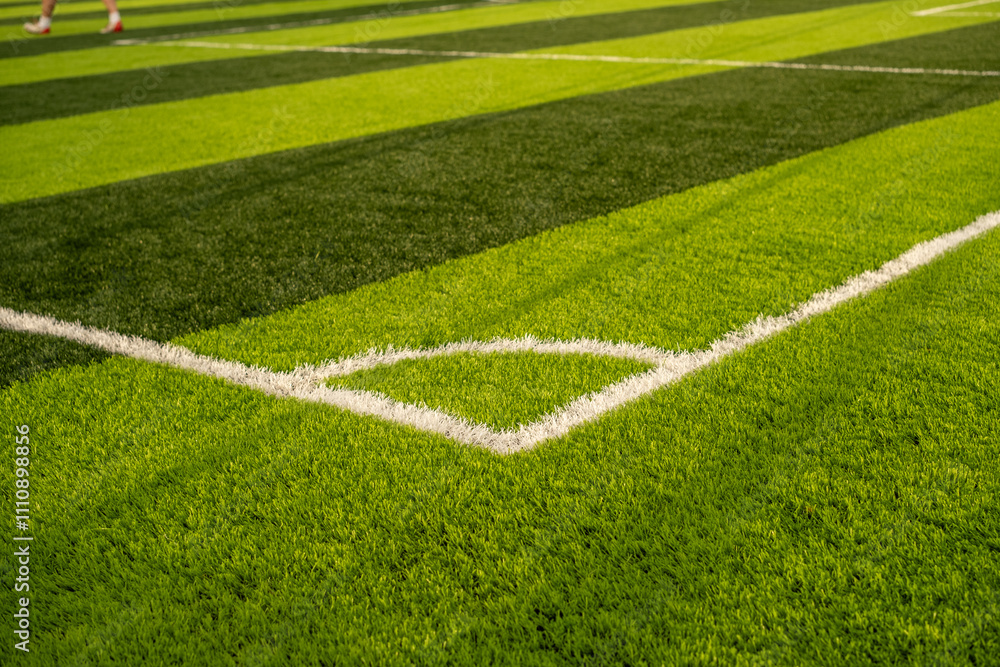 mini soccer field corner with crisp white boundary lines and vibrant green grass, showcasing the well-maintained surface glowing under sunlight, ideal for sports and recreation themes. mini soccer field corner with crisp white boundary lines and vibrant green grass, showcasing the well-maintained surface glowing under sunlight, ideal for sports and recreation themes.