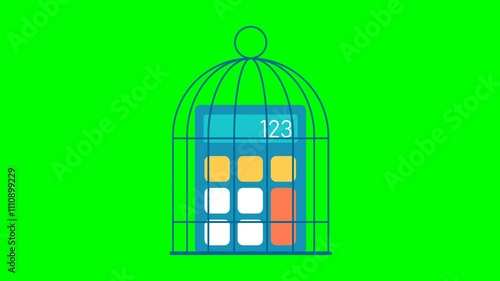 Wallpaper Mural Calculator in cage. Calculator. Financial management, budget, earnings business money. Income accounting finance tax. Controlled thoughts, lack of freedom in business. 2d flat animation. Alpha channel Torontodigital.ca