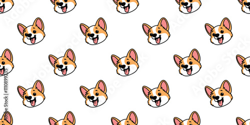 Cute corgi puppy face cartoon seamless pattern, vector illustration