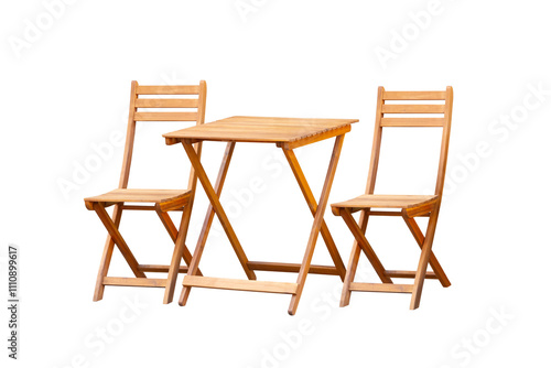 wooden table and chairs isolated on a white background