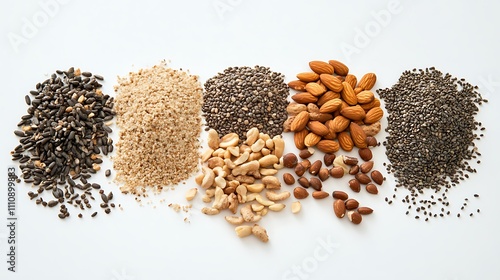 A clean eating selection with a variety of superfoods nuts and vegetables