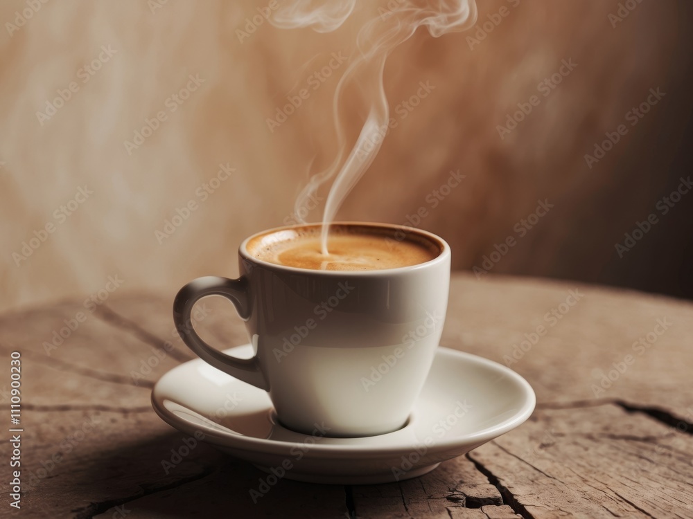 Steaming Cup of Espresso on a Rustic Wooden Table. Steaming Cup of Espresso on a Rustic Wooden Table.