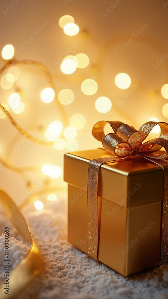 Luxurious Golden Gift Box on Light Table: Perfect for Holiday Marketing, E-commerce, and Festive Promotions Luxurious Golden Gift Box on Light Table: Perfect for Holiday Marketing, E-commerce, and Festive Promotions