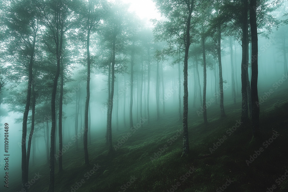 Misty Forest Trees Enveloping Hillside Misty Forest Trees Enveloping Hillside