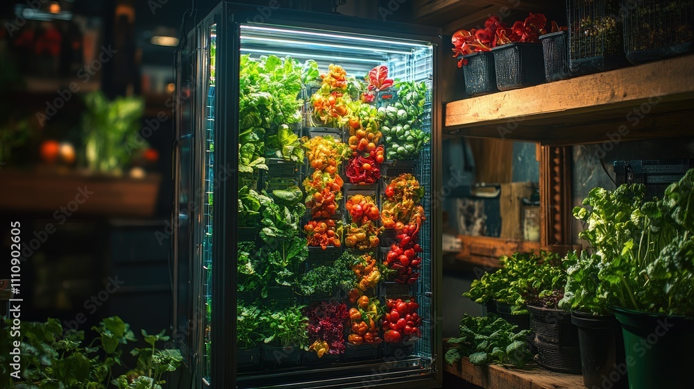 A vibrant display of fresh vegetables in a well-lit refrigerator, showcasing healthy produce. A vibrant display of fresh vegetables in a well-lit refrigerator, showcasing healthy produce.