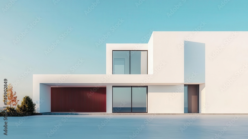 White waterfront building, modern and tranquil design, 3D illustration White waterfront building, modern and tranquil design, 3D illustration