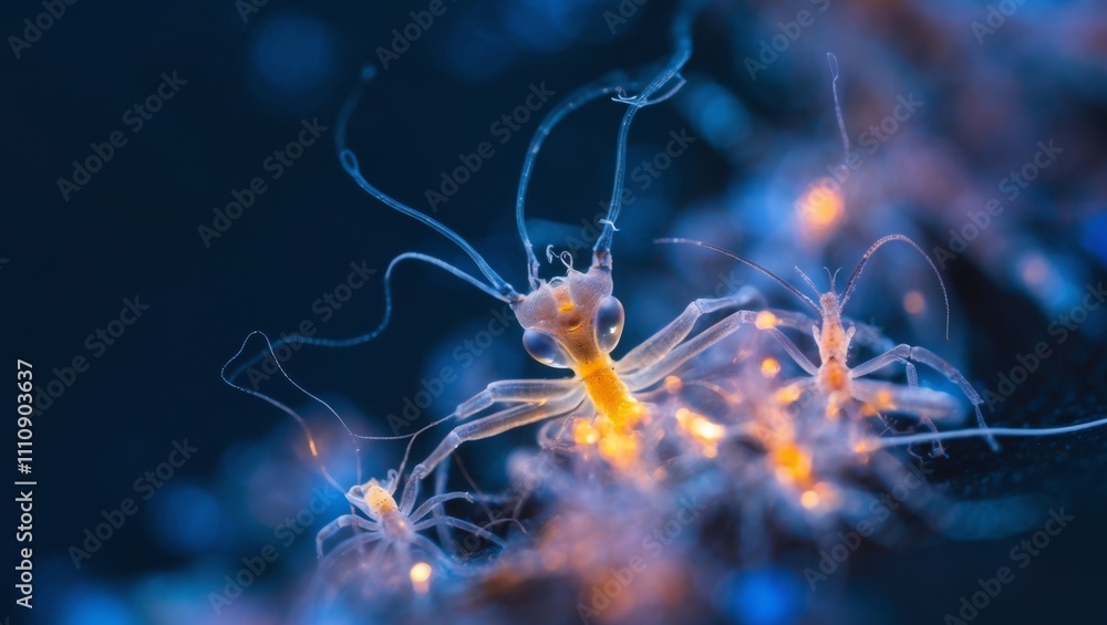 Obraz premium Vibrant Microscopic Life A CloseUp Look at the Beauty of Bioluminescence.