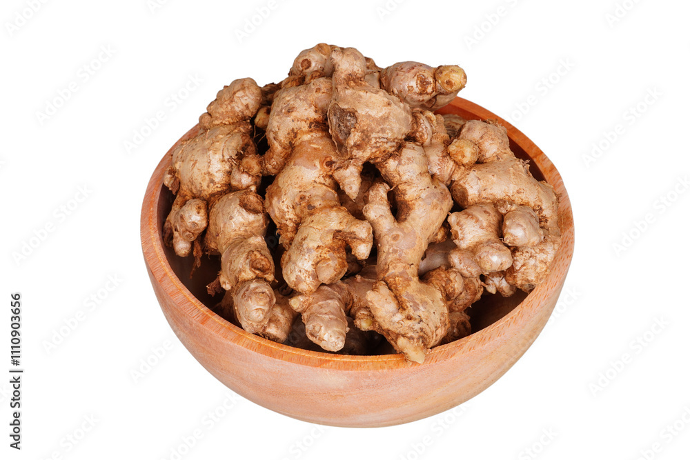 Ginger in the wooden bowl isolated transparent Ginger in the wooden bowl isolated transparent
