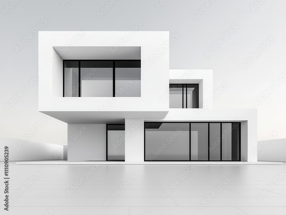 White industrial building, clean and functional aesthetics, 3D illustration White industrial building, clean and functional aesthetics, 3D illustration