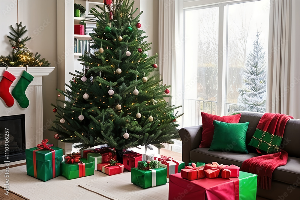 A minimalist setup featuring small Christmas trees and colorful baubles against a green backdrop, evoking holiday spirit A minimalist setup featuring small Christmas trees and colorful baubles against a green backdrop, evoking holiday spirit