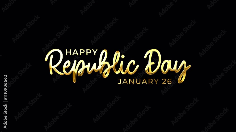 Happy Republic Day 26th january text animation gold color, national holiday in India concept, indian patriotic decorative animated lettering. Happy Republic Day 26th january text animation gold color, national holiday in India concept, indian patriotic decorative animated lettering.