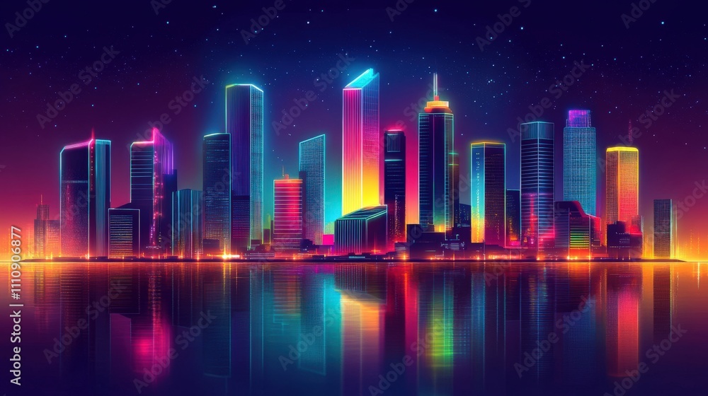 Vibrant Neon City Skyline at Night Vibrant Neon City Skyline at Night