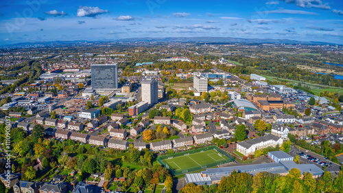 Foto Aerial View of the Glasgow suburb of Hamilton, Scotland during Autumn